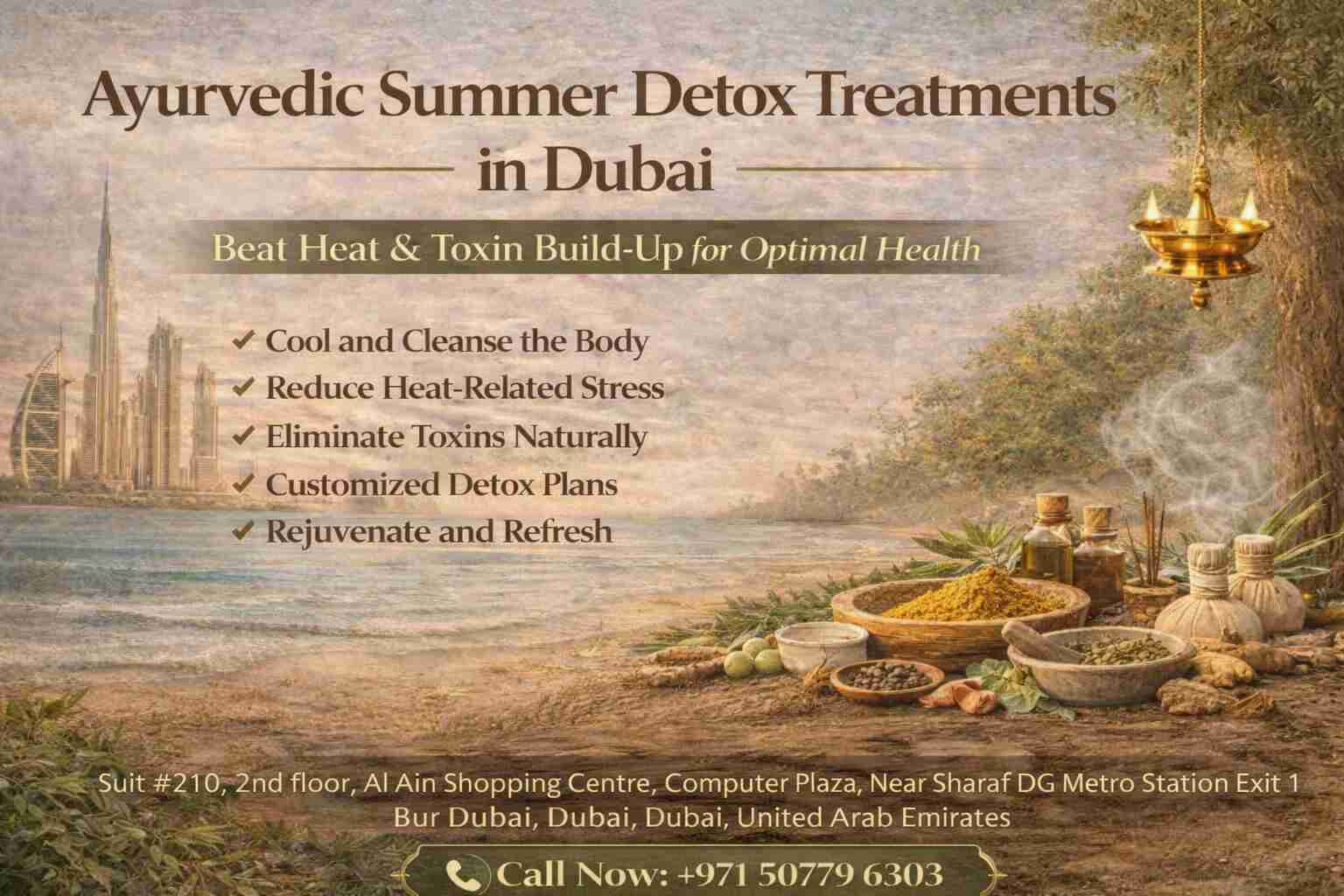 Ayurvedic summer detox treatment in Dubai for body cooling, toxin removal, and holistic healing