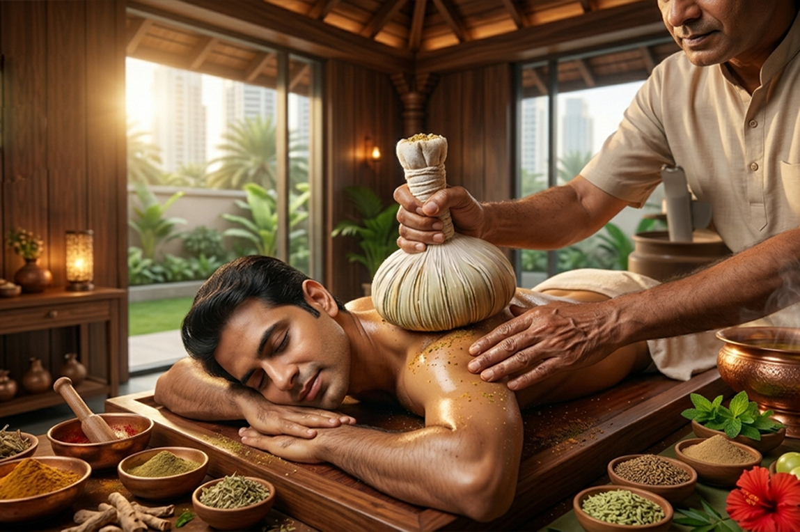 Kizhi Ayurveda Therapy herbal poultice massage for pain relief and detox