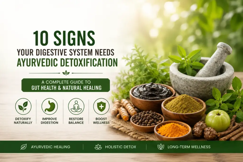Ayurvedic digestive detox with natural herbs and ingredients for improved gut health and digestion