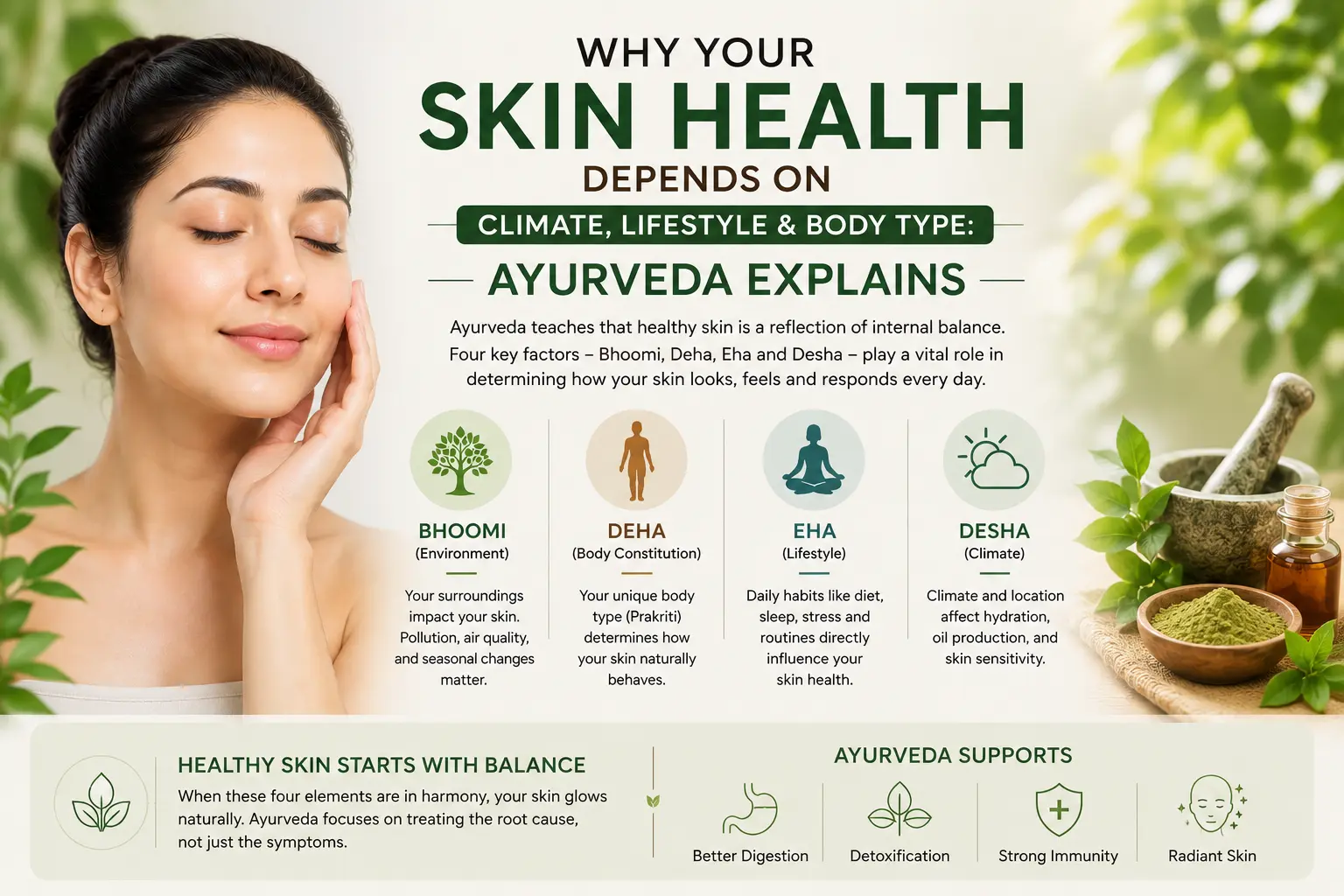 Ayurvedic skin care in Dubai explaining how climate, lifestyle, and body constitution affect healthy skin naturally