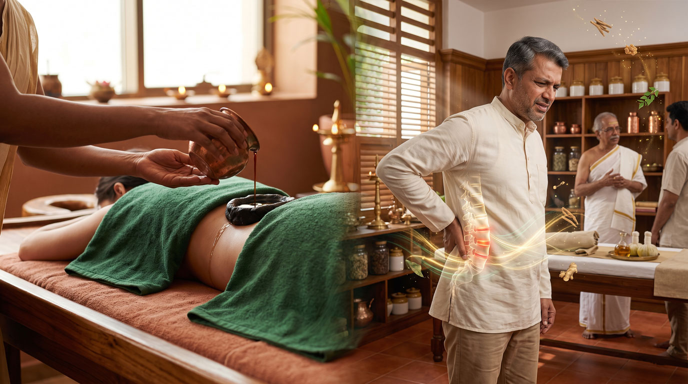 Ayurvedic back pain treatment in Dubai — herbal oil massage therapy"