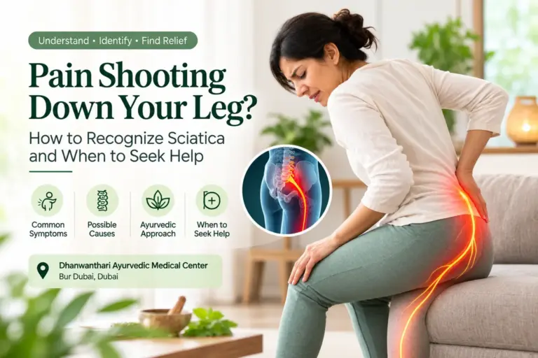 Pain shooting down the leg and sciatica symptoms at an Ayurvedic clinic in Dubai