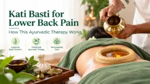 Kati Basti Ayurvedic therapy for lower back pain using warm medicated oil at an Ayurvedic clinic in Dubai.