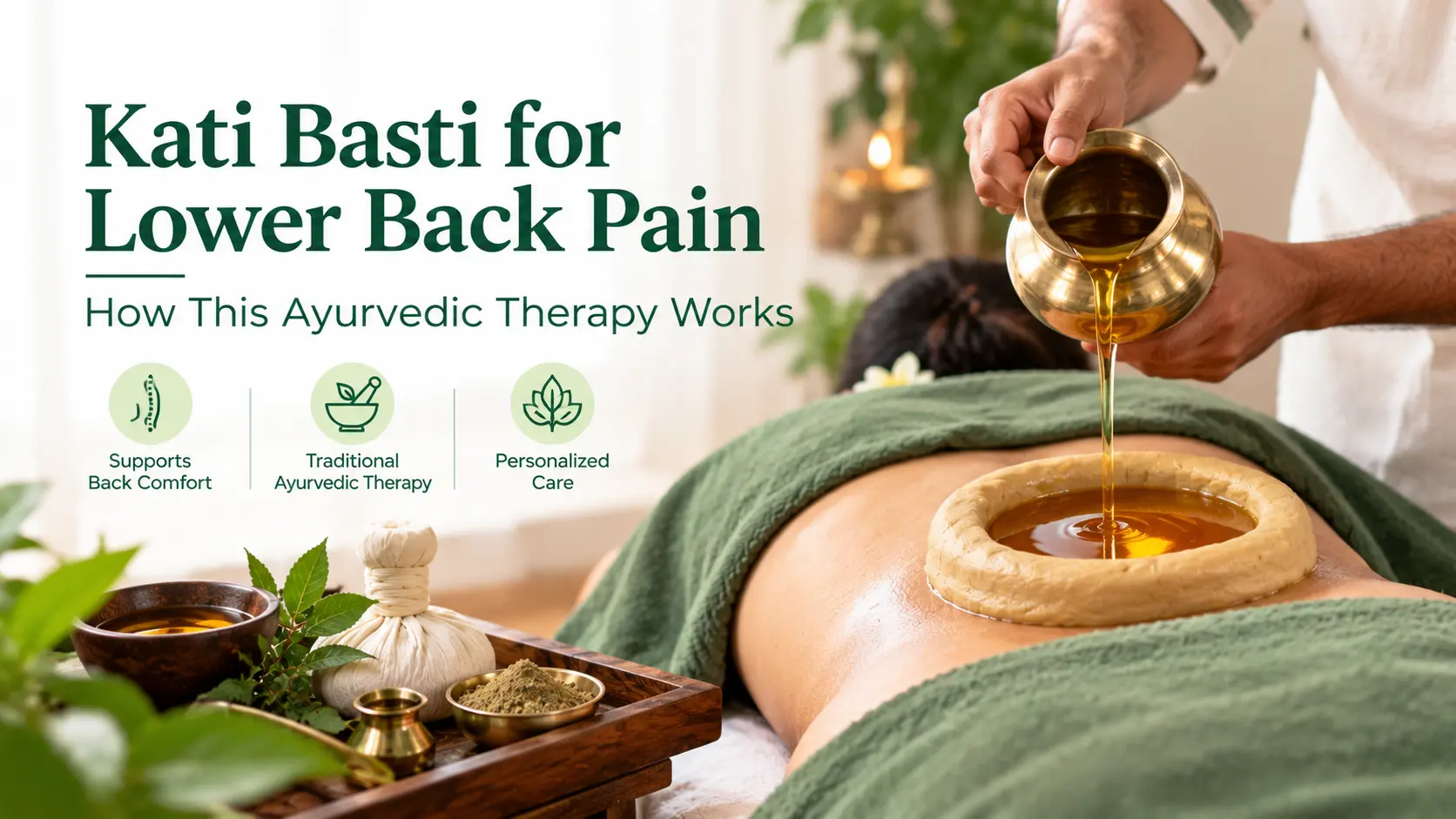 Kati Basti Ayurvedic therapy for lower back pain using warm medicated oil at an Ayurvedic clinic in Dubai.