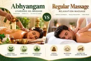 Comparison of Abhyangam Ayurvedic oil massage with herbal oils and regular relaxation massage in Dubai.